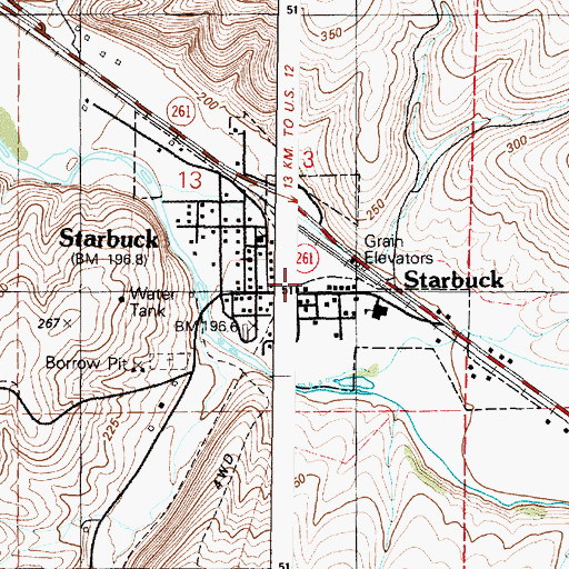 Topographic Map of Town of Starbuck, WA