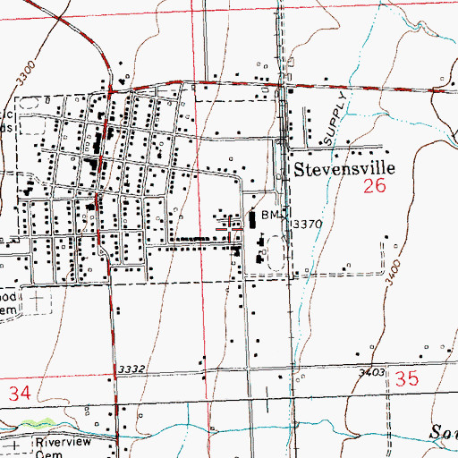 Topographic Map of Town of Stevensville, MT