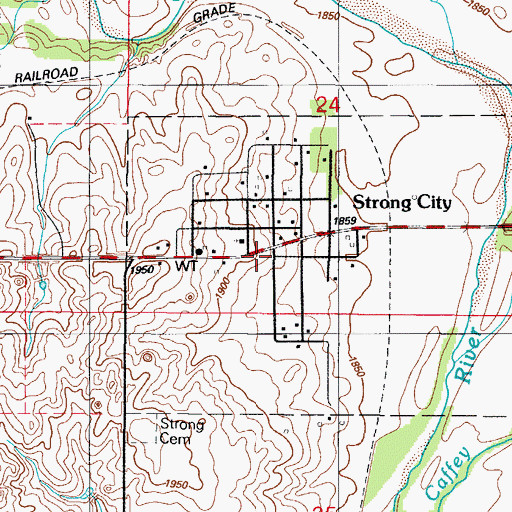 Topographic Map of Town of Strong City, OK