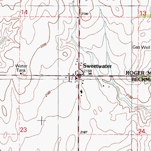 Topographic Map of Town of Sweetwater, OK