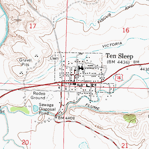 Topographic Map of Town of Ten Sleep, WY