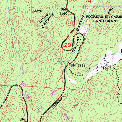 Topographic Map of Decker Canyon, CA