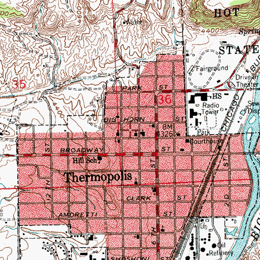 Topographic Map of Town of Thermopolis, WY