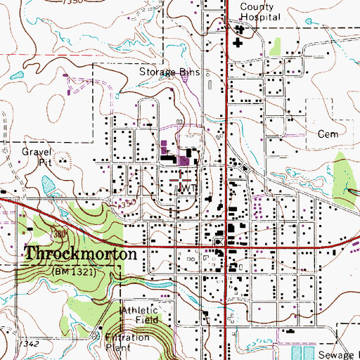 Topographic Map of Town of Throckmorton, TX