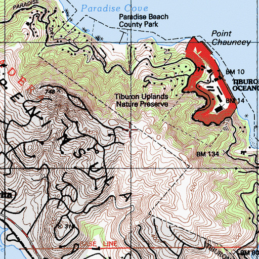 Topographic Map of Town of Tiburon, CA
