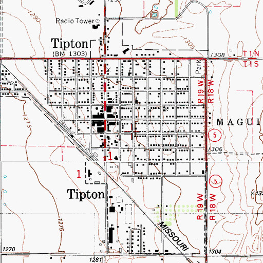 Topographic Map of Town of Tipton, OK