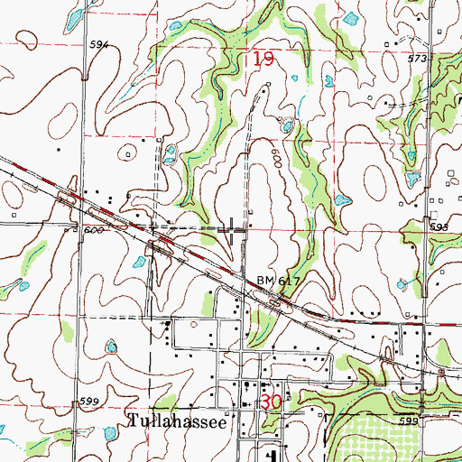 Topographic Map of Town of Tullahassee, OK