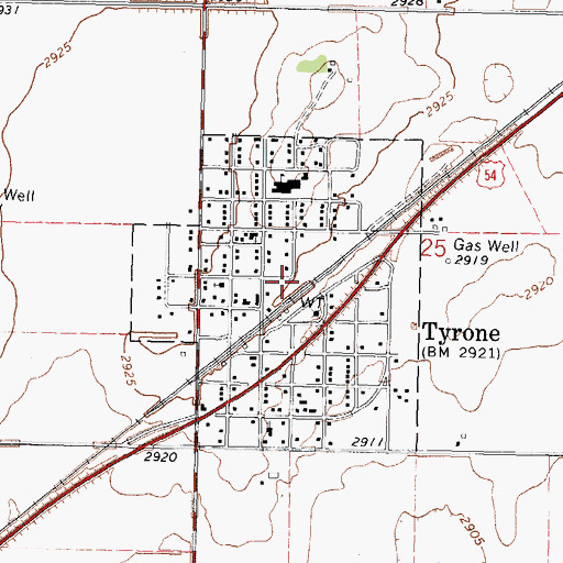 Topographic Map of Town of Tyrone, OK
