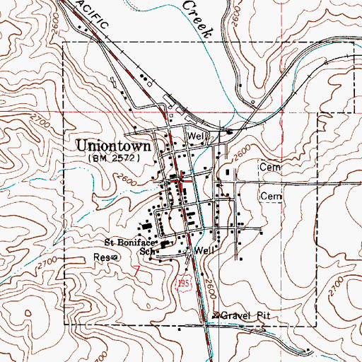 Topographic Map of Town of Uniontown, WA