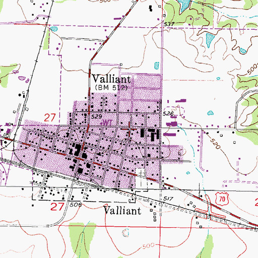 Topographic Map of Town of Valliant, OK
