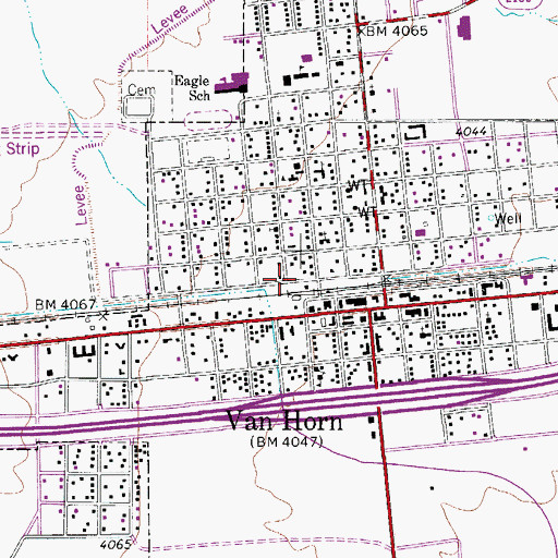 Topographic Map of Town of Van Horn, TX