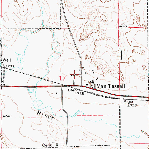 Topographic Map of Town of Van Tassell, WY