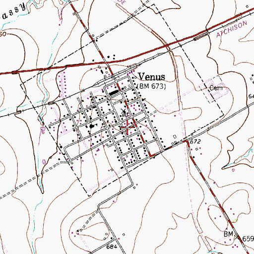Topographic Map of Town of Venus, TX