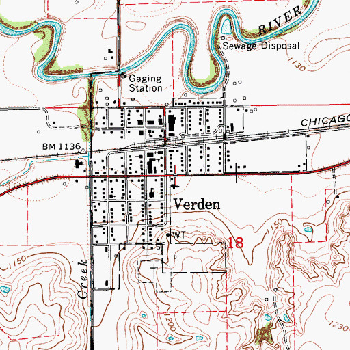 Topographic Map of Town of Verden, OK