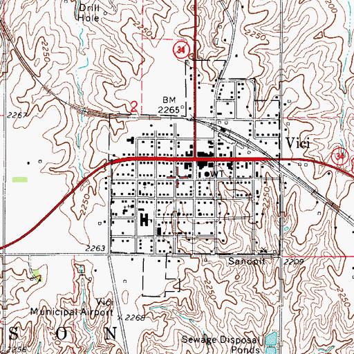 Topographic Map of Town of Vici, OK