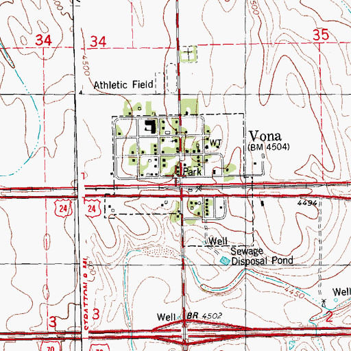 Topographic Map of Town of Vona, CO