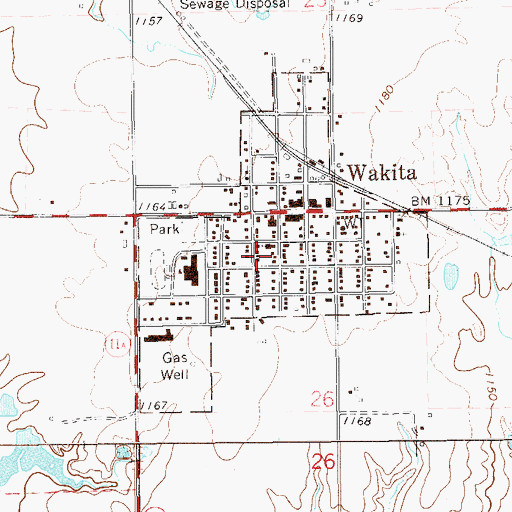 Topographic Map of Town of Wakita, OK