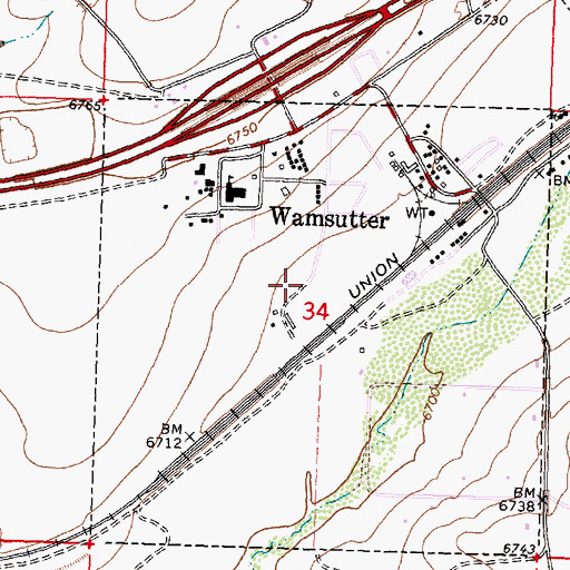 Topographic Map of Town of Wamsutter, WY