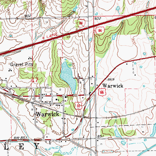 Topographic Map of Town of Warwick, OK