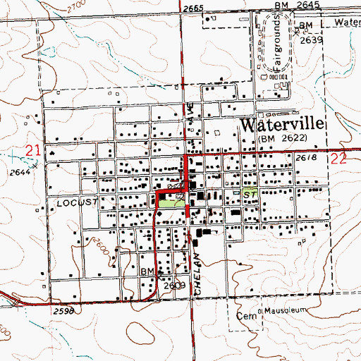 Topographic Map of Town of Waterville, WA