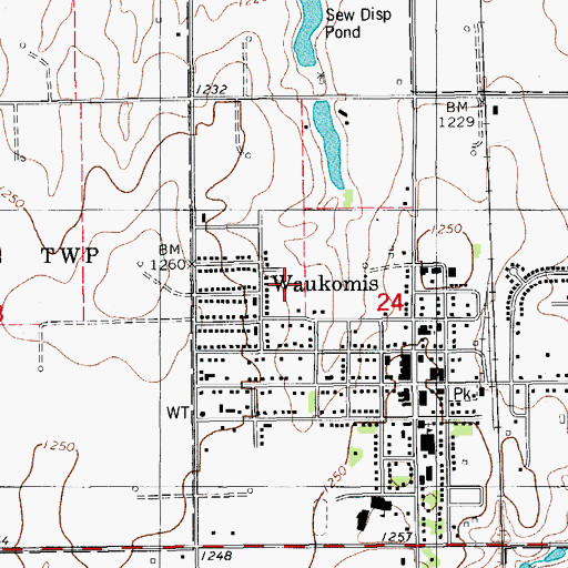 Topographic Map of Town of Waukomis, OK