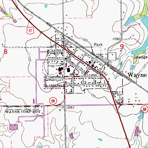 Topographic Map of Town of Wayne, OK