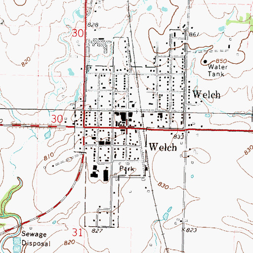 Topographic Map of Town of Welch, OK