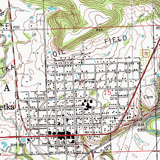 Topographic Map of Town of Weleetka, OK