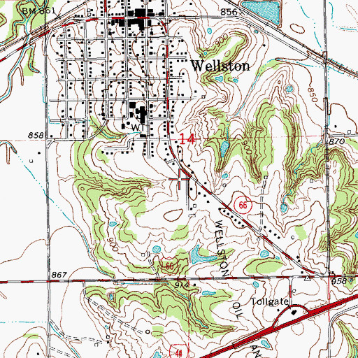 Topographic Map of Town of Wellston, OK