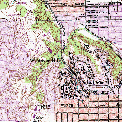 Topographic Map of Town of Westover Hills, TX