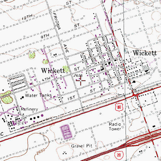Topographic Map of Town of Wickett, TX