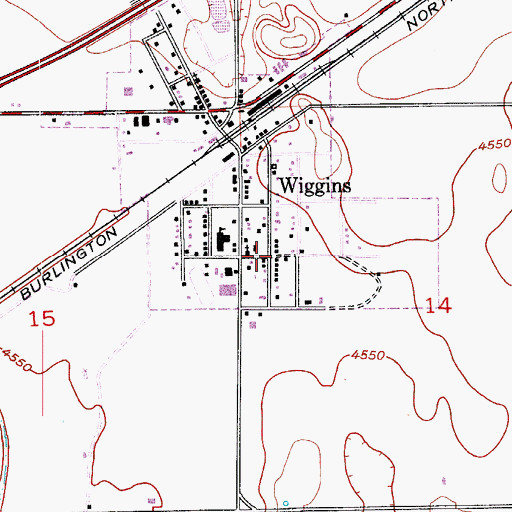 Topographic Map of Town of Wiggins, CO