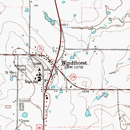 Topographic Map of Town of Windthorst, TX