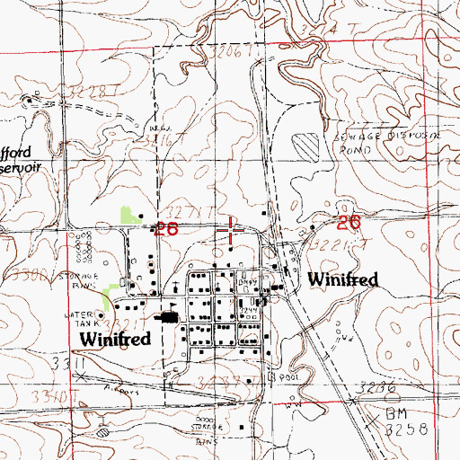Topographic Map of Town of Winifred, MT