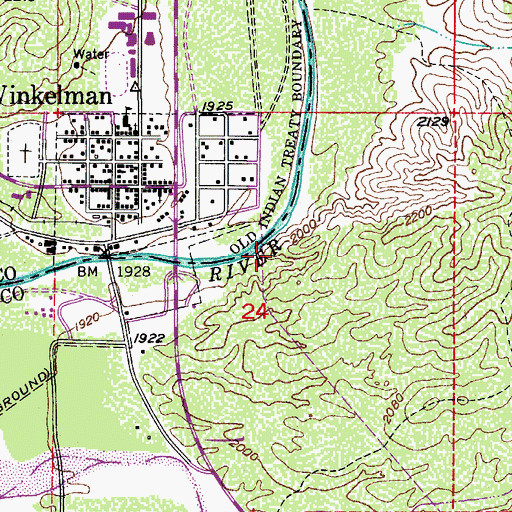 Topographic Map of Town of Winkelman, AZ