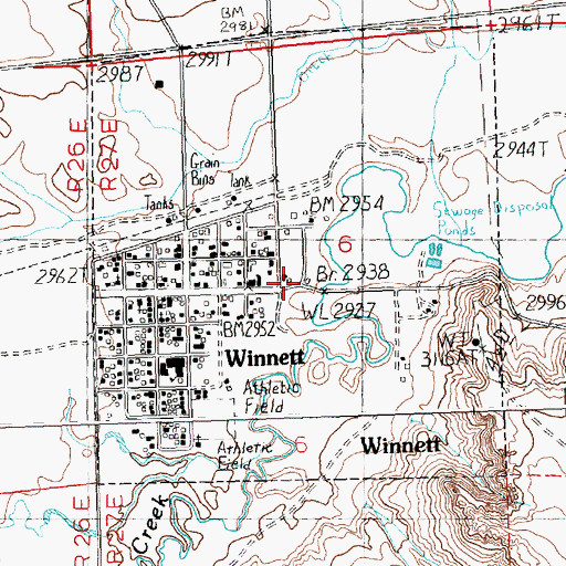 Topographic Map of Town of Winnett, MT