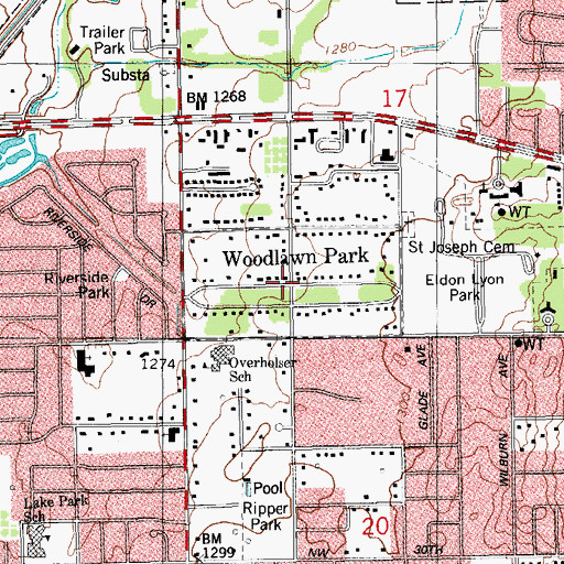 Topographic Map of Town of Woodlawn Park, OK