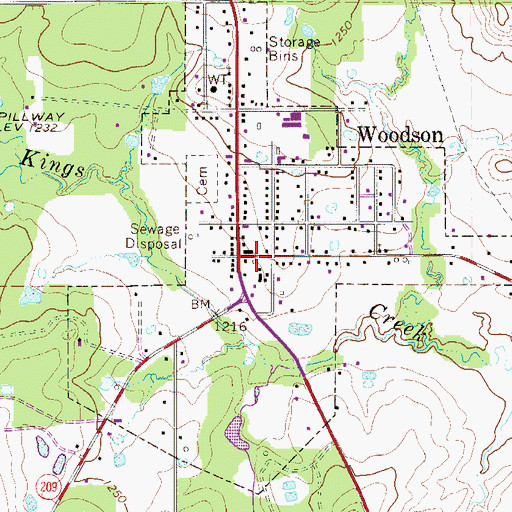 Topographic Map of Town of Woodson, TX