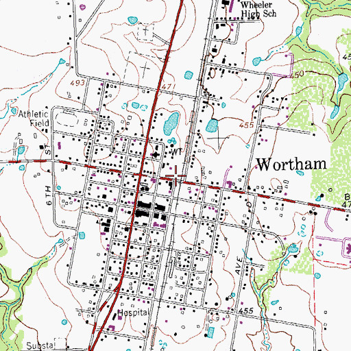 Topographic Map of Town of Wortham, TX