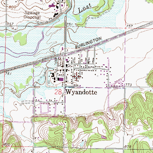 Topographic Map of Town of Wyandotte, OK
