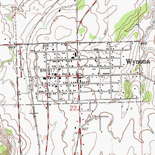 Topographic Map of Town of Wynona, OK
