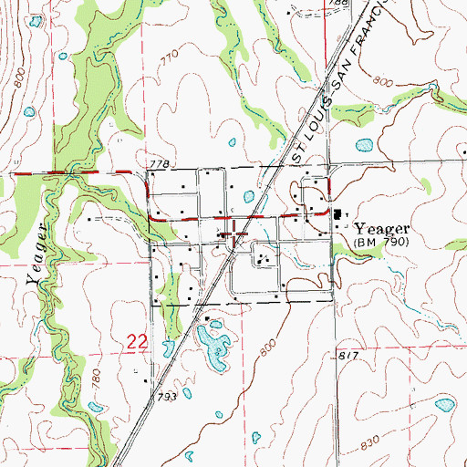 Topographic Map of Town of Yeager, OK