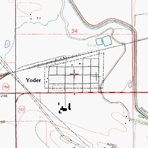 Topographic Map of Town of Yoder, WY