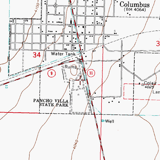 Topographic Map of Village of Columbus, NM