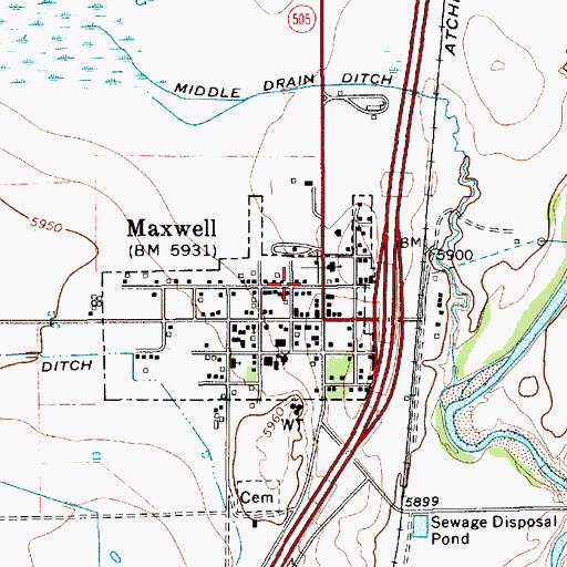 Topographic Map of Village of Maxwell, NM