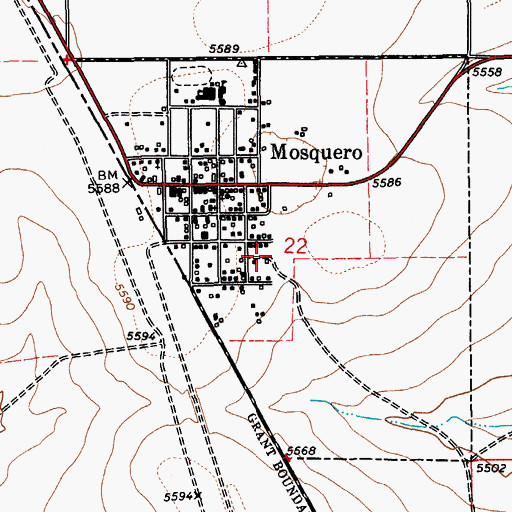 Topographic Map of Village of Mosquero, NM