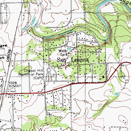 Topographic Map of Village of San Leanna, TX
