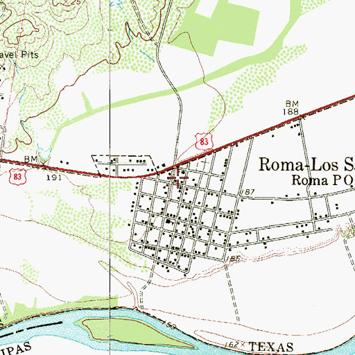 Topographic Map of Los Saenz, TX