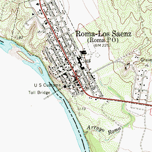 Topographic Map of Roma, TX