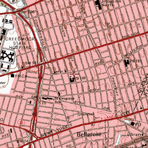 Topographic Map of Bellerose Playground, NY